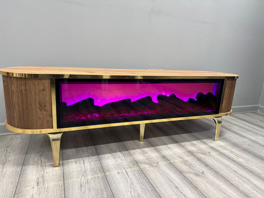 Tuna Electric Fireplace TV Stand (Brown & Gold)