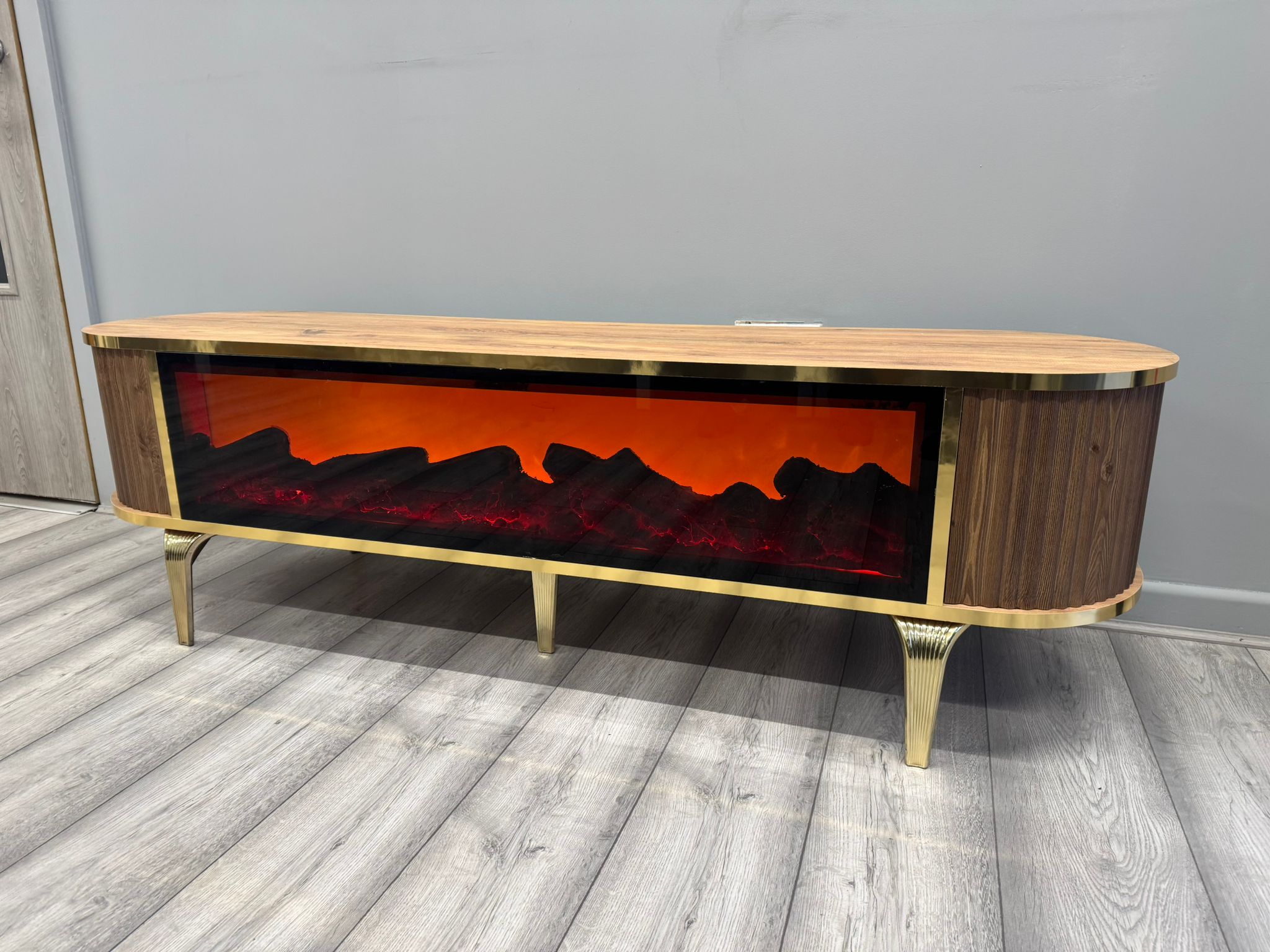 Tuna Electric Fireplace TV Stand (Brown & Gold)