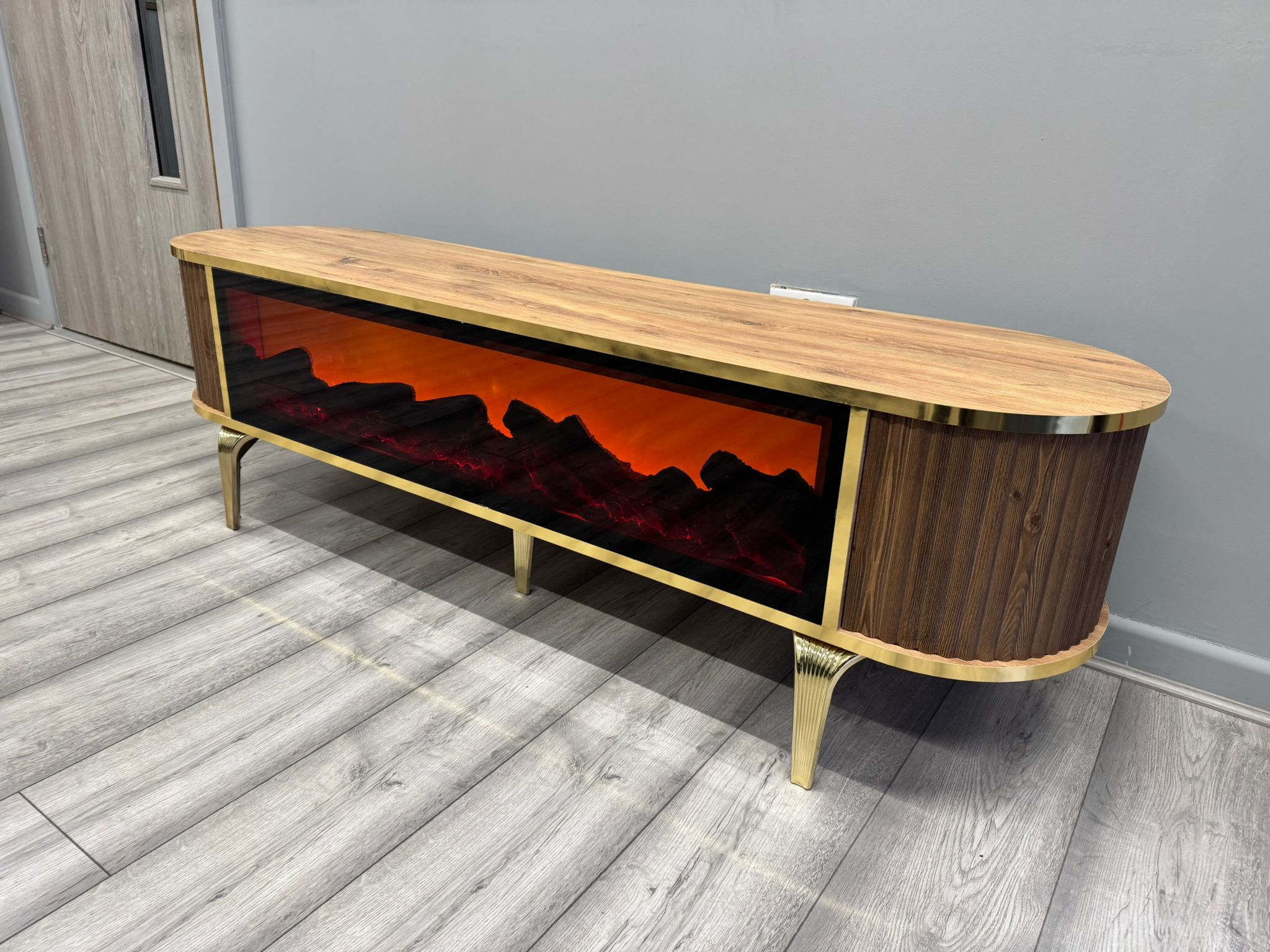 Tuna Electric Fireplace TV Stand (Brown & Gold)