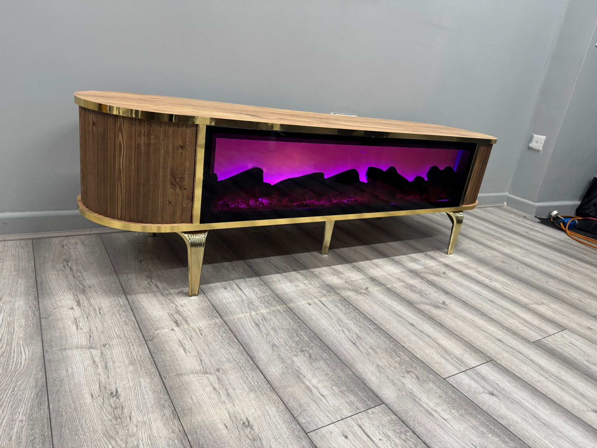 Tuna Electric Fireplace TV Stand (Brown & Gold)