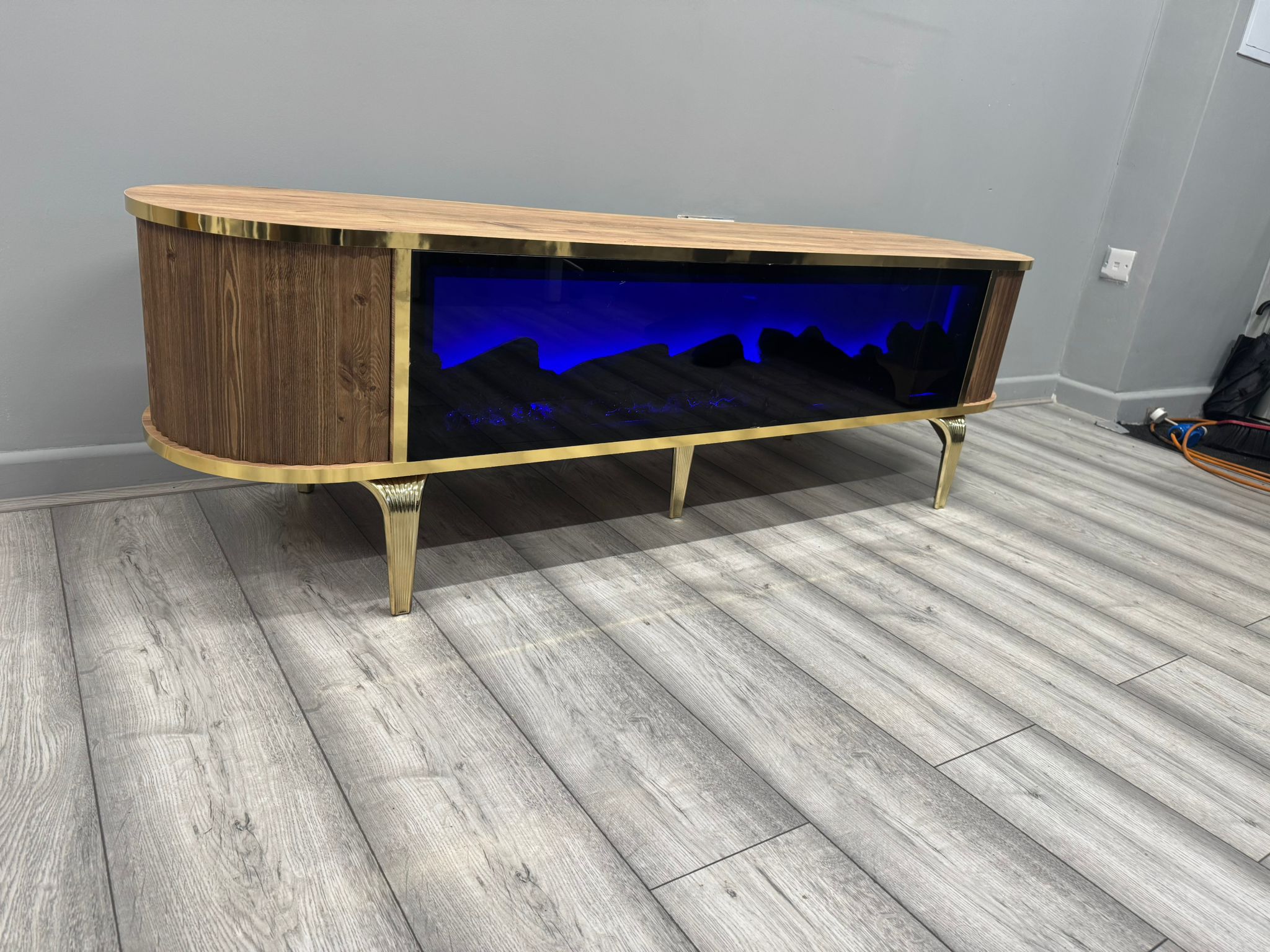 Tuna Electric Fireplace TV Stand (Brown & Gold)