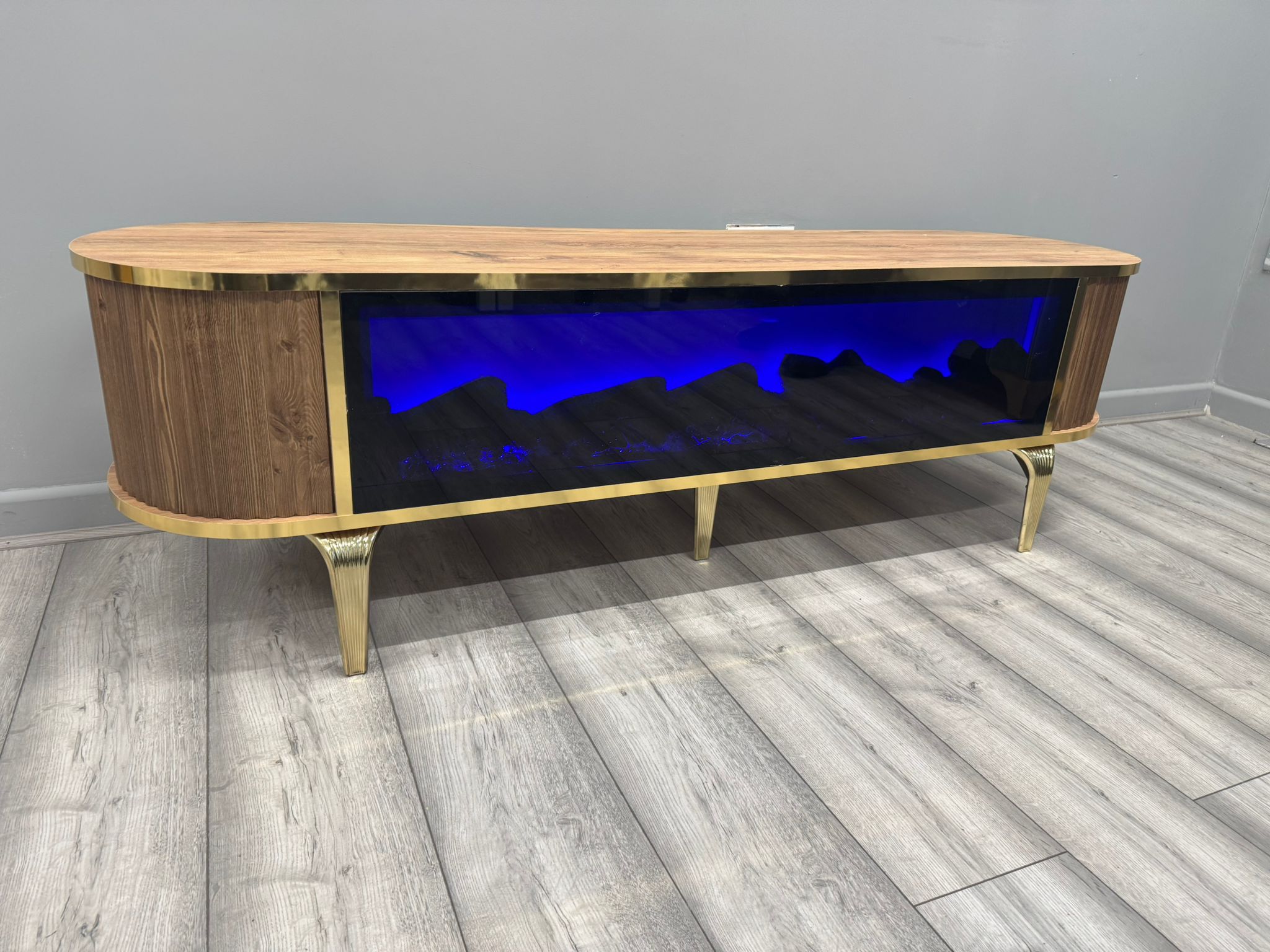 Tuna Electric Fireplace TV Stand (Brown & Gold)