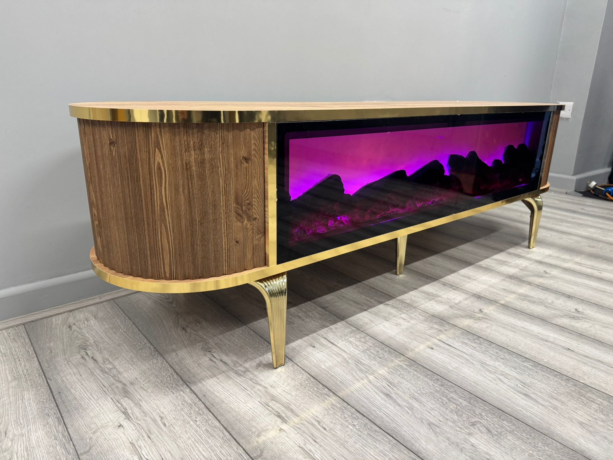 Tuna Electric Fireplace TV Stand (Brown & Gold)