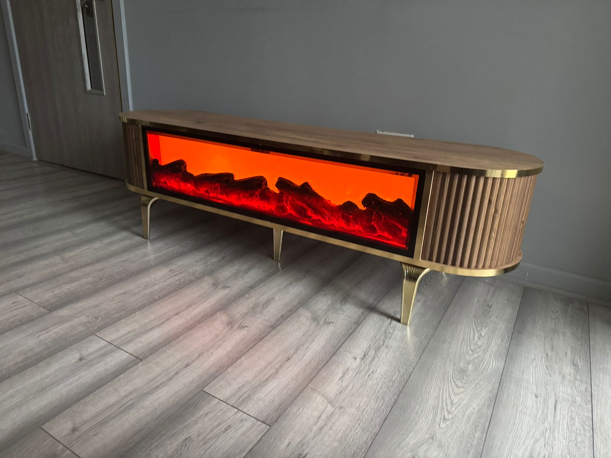 Tuna Electric Fireplace TV Stand (Brown & Gold)
