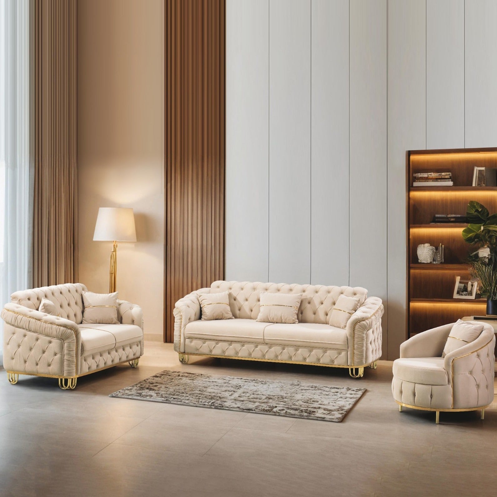 ALMERA Beige Velvet with Gold Detailing