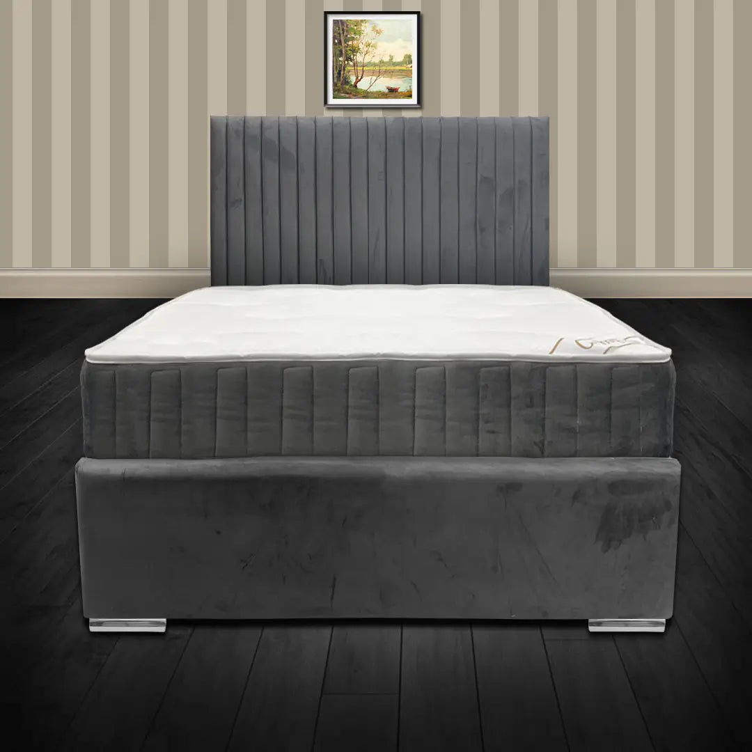 Bella Grey Platform Bed With Tall Standing Headboard Included