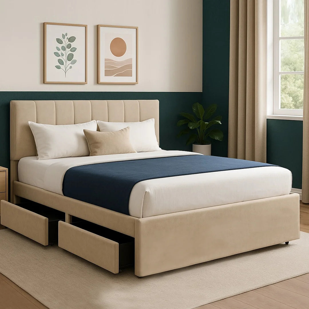King Size Platform Slatted Bed Base with Optional Mattress, Headboard and Storage