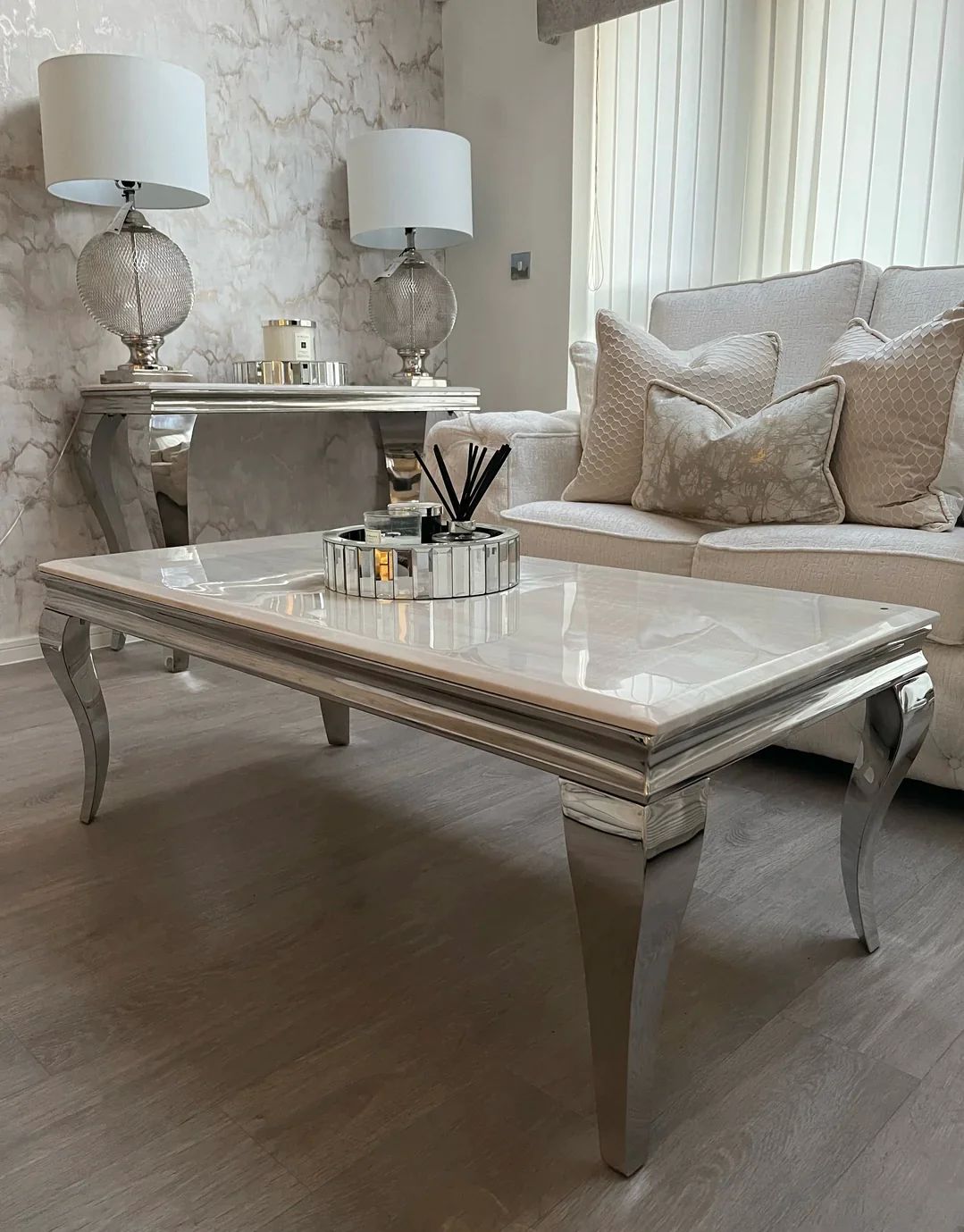 White Louis Chrome Coffee Table